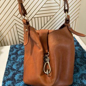 Large Cognac Dooney & Bourke Hobo Logo Lock Bag
